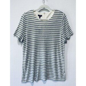 Talbots Top Womens 1X Gray Fringe Metallic Sequin Striped Short Sleeve Boho